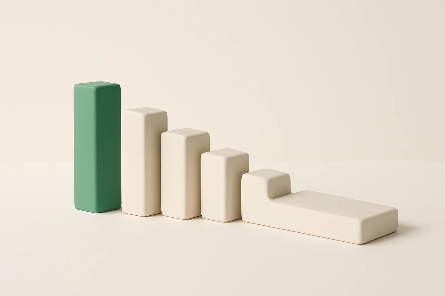 Illustratie van een aflopende rij gelijke vormen die uitvlakt, bij het artikel over kleine series onderdelen