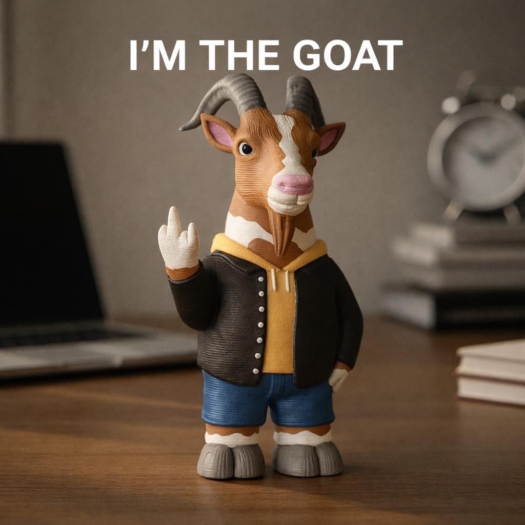 Goat figurine showing middle finger placed on desk as funny rude decor and coworker gift