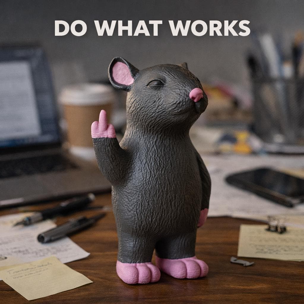 Rat figurine showing middle finger placed on desk as funny rude decor and coworker gift