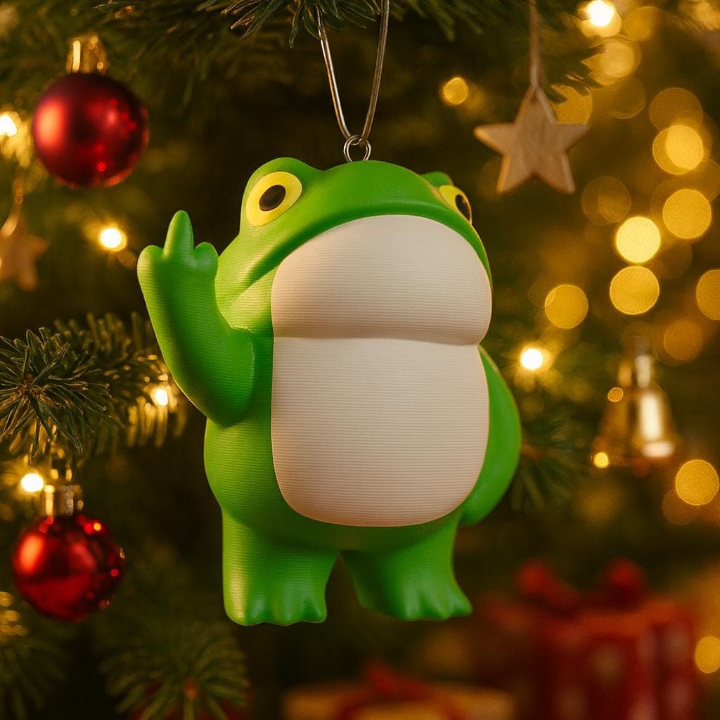 Christmas tree decoration, Middle Finger Frog Statue – Humorous 3D-Printed Decor