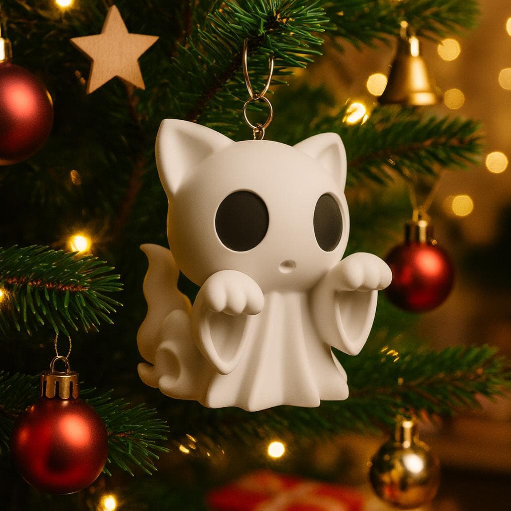 Tree hanger - Miniature Ghost Cat Statue – Eco-Friendly Material - 3D-Printed sculpture