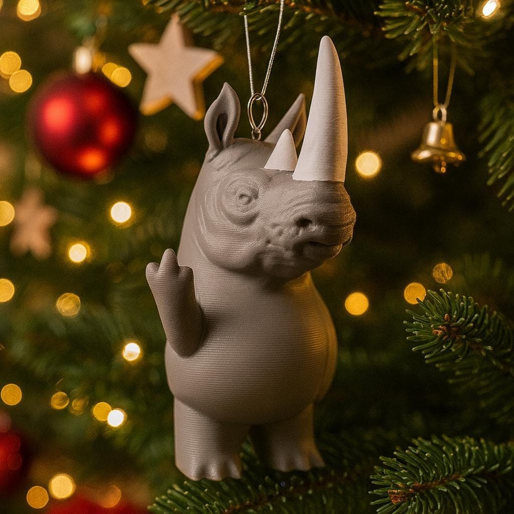 Tree hanger Rhino Middle Finger Statue – 3D-Printed Christmas Decoration