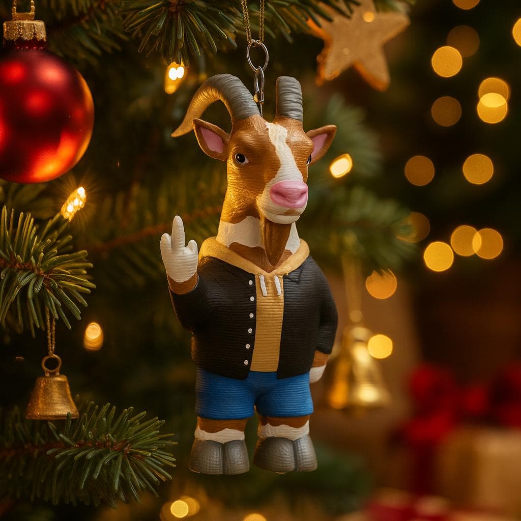 Tree decoration, Middle Finger Goat Figurine – 3D-Printed Desk Decor, Eco-Friendly Sculpture