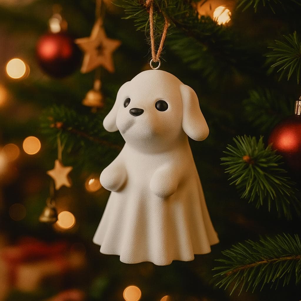 Tree Hanger - Ghost Dog Figurine – 3D-Printed Halloween Dog Decor