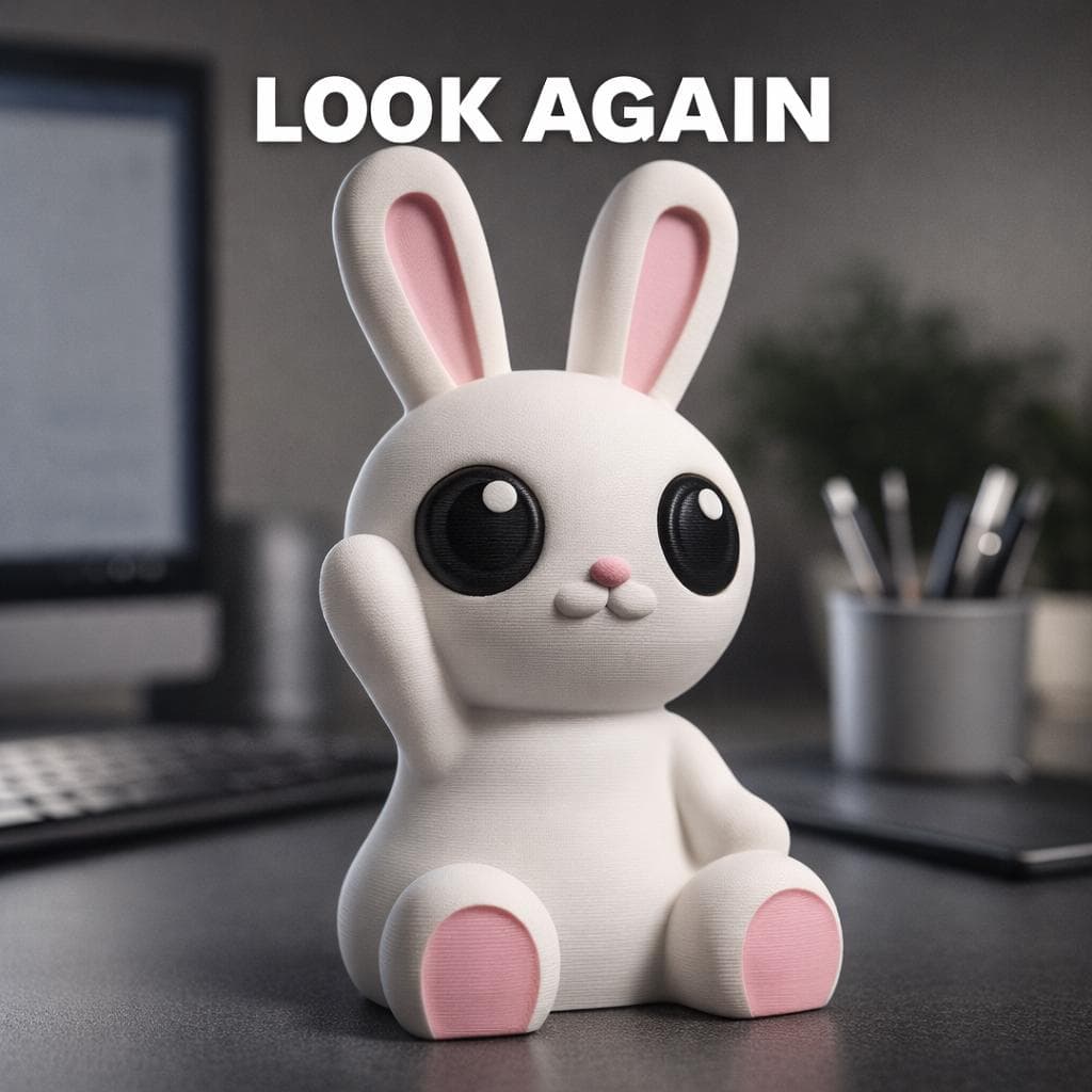 Big booty bunny figurine placed on desk as funny playful rabbit decor and unique gift