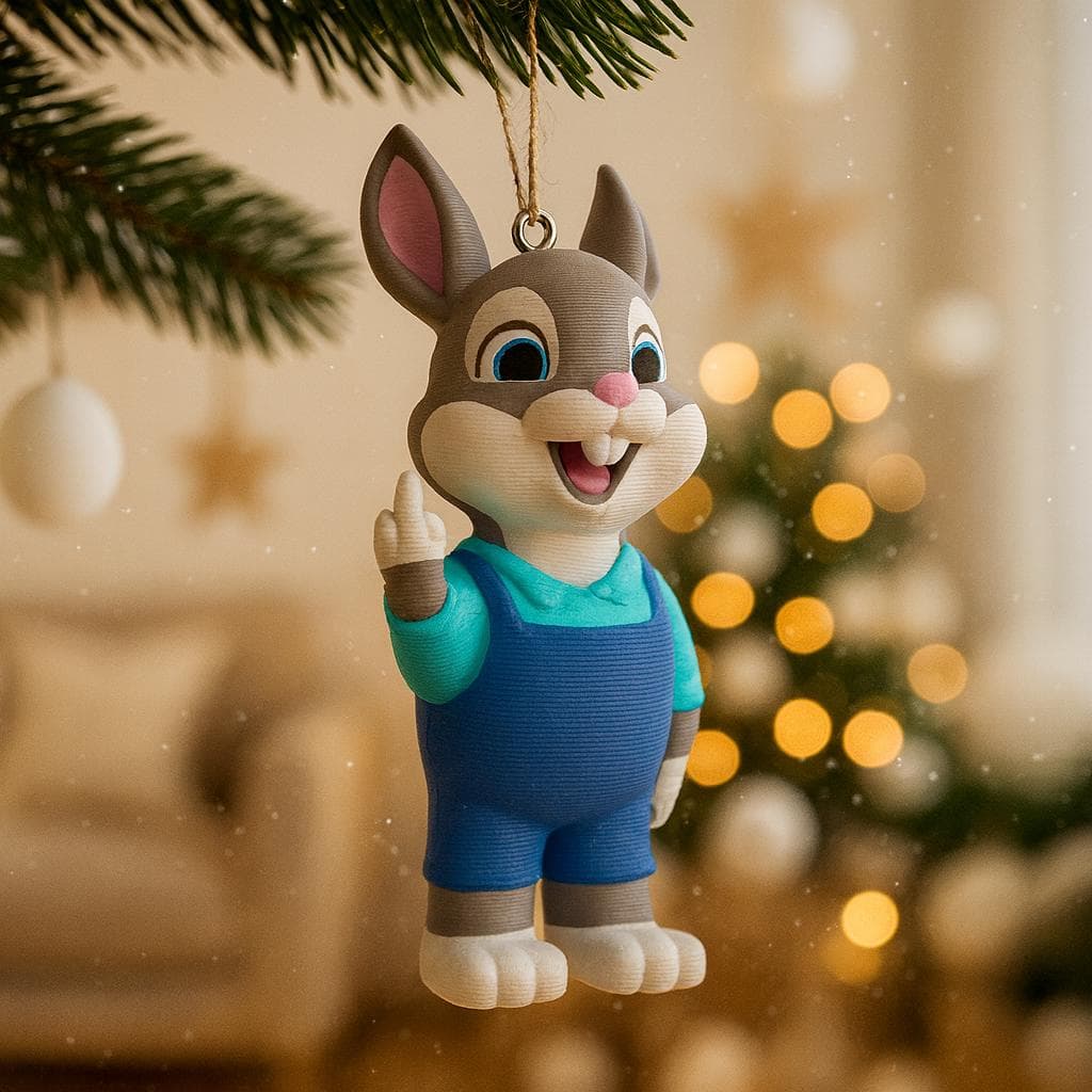 Tree decoration, Bunny flipping the middle finger statue –  3D-printed bunny
