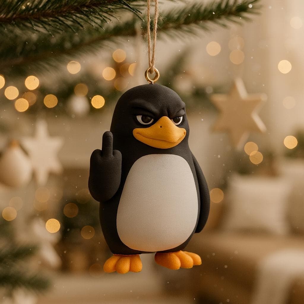 Pinguin Ornament with Attitude – 3D Printed Middle Finger Christmas Tree Decor