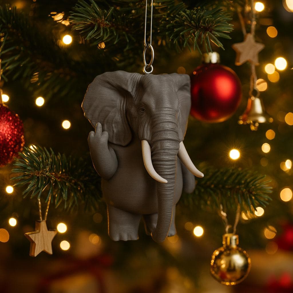 Christmas decoration Elephant Statue Flipping the Middle Finger – 3D-Printed Tree hanger