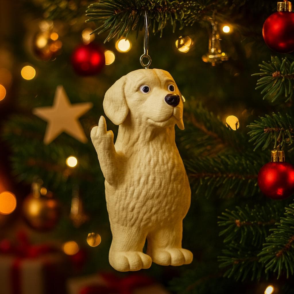 Tree hanger, Golden Retriever middle finger statue – 3D-printed PLA dog sculpture