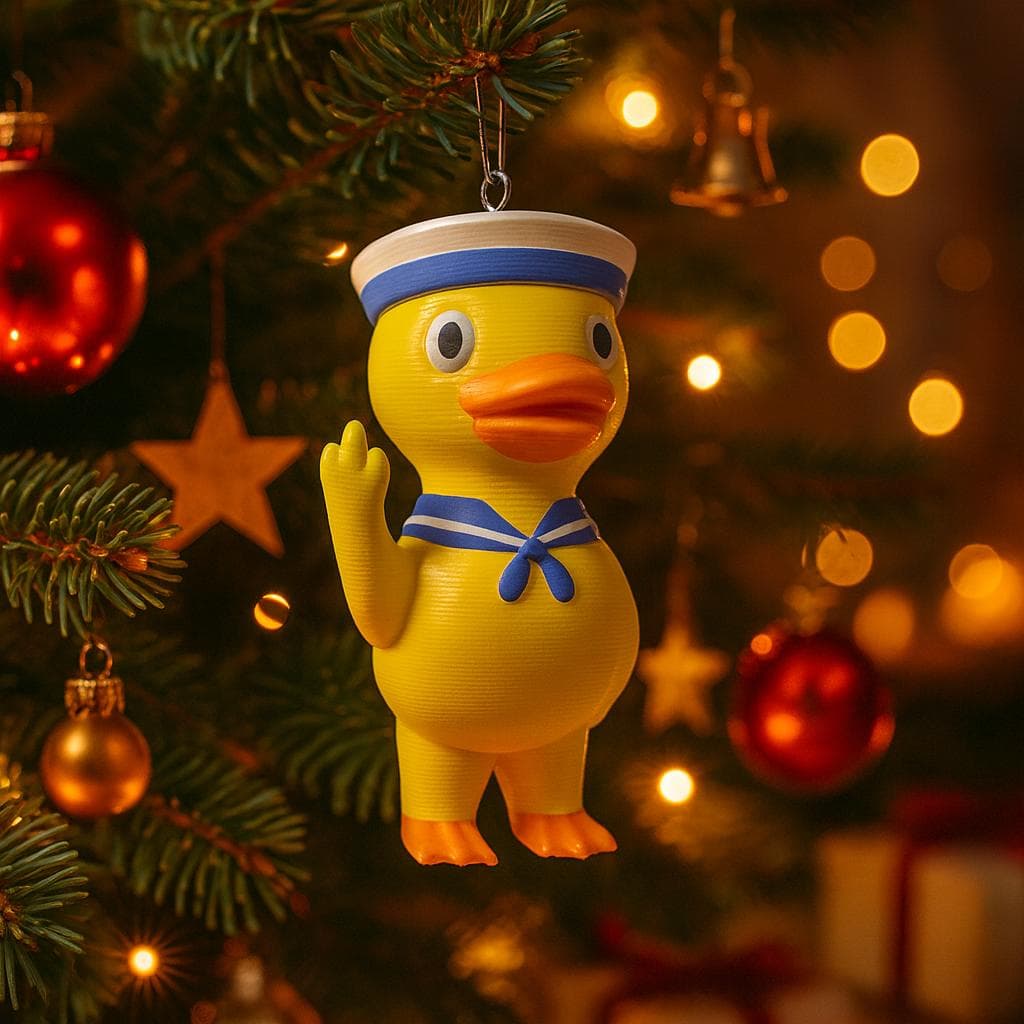 Christmas tree decoration, Middle Finger navy Duck – 3D-Printed Mini Statue – Tree hanger