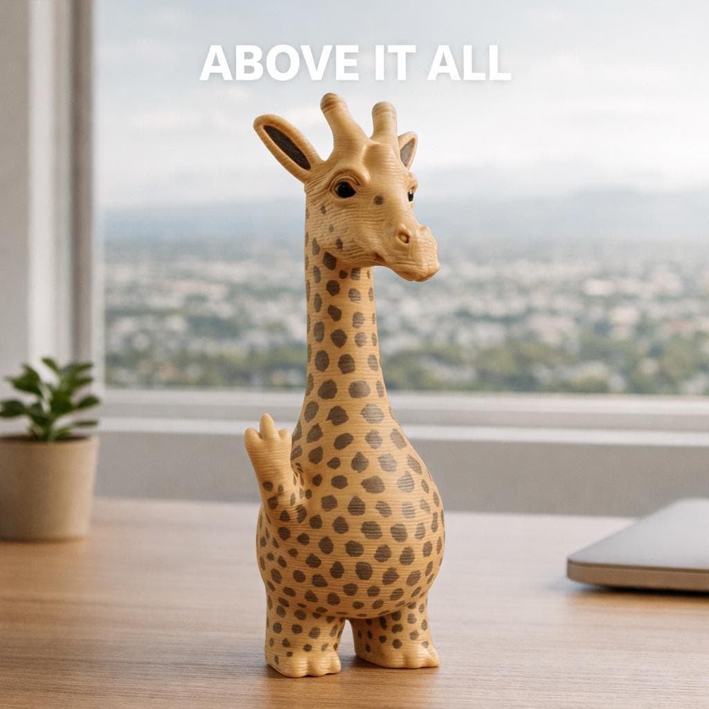 Giraffe figurine showing middle finger placed on desk as funny rude decor and coworker gift