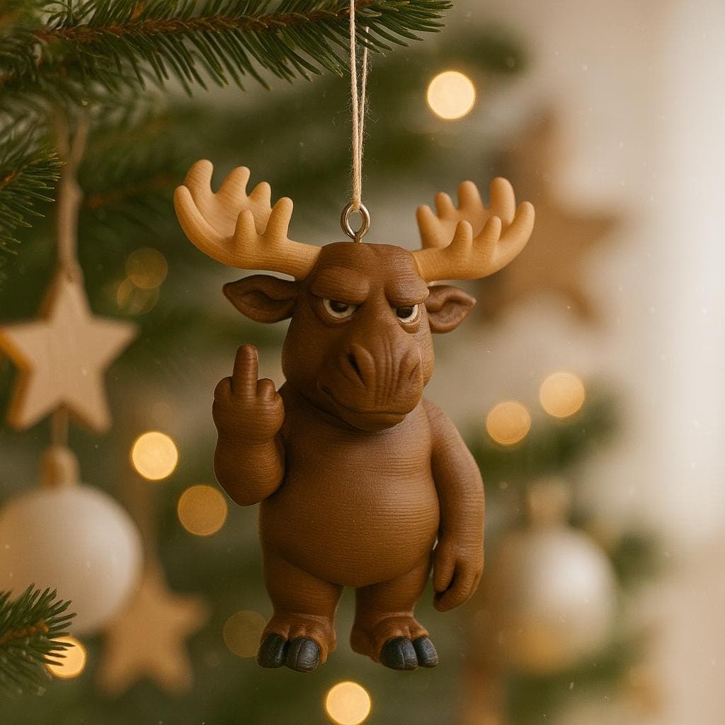 Moose Ornament with Attitude – 3D Printed Middle Finger Christmas Tree Decor