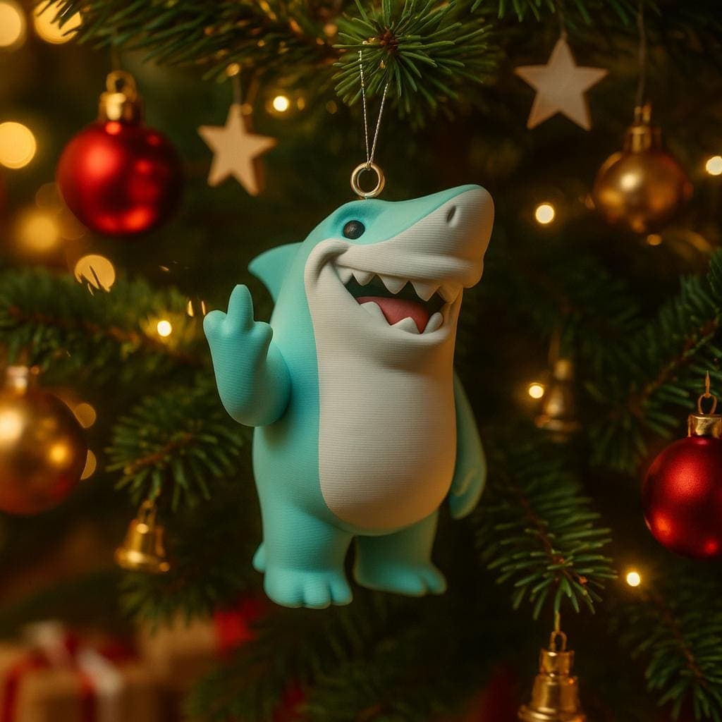 Tree hanger, Great White Shark Flipping the Middle Finger – 3D-Printed decoration
