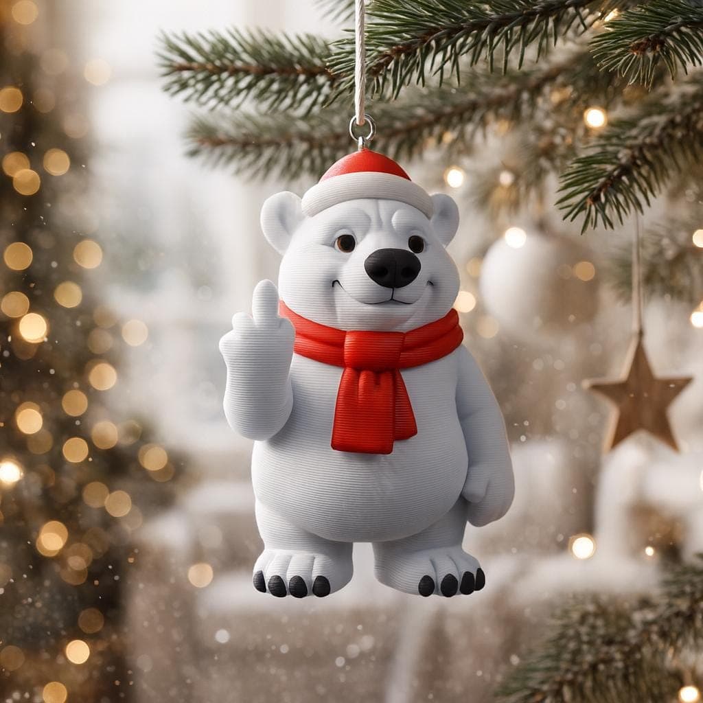 Christmas decoration - Rude Polarbear flipping the bird –  3D printed tree hanger