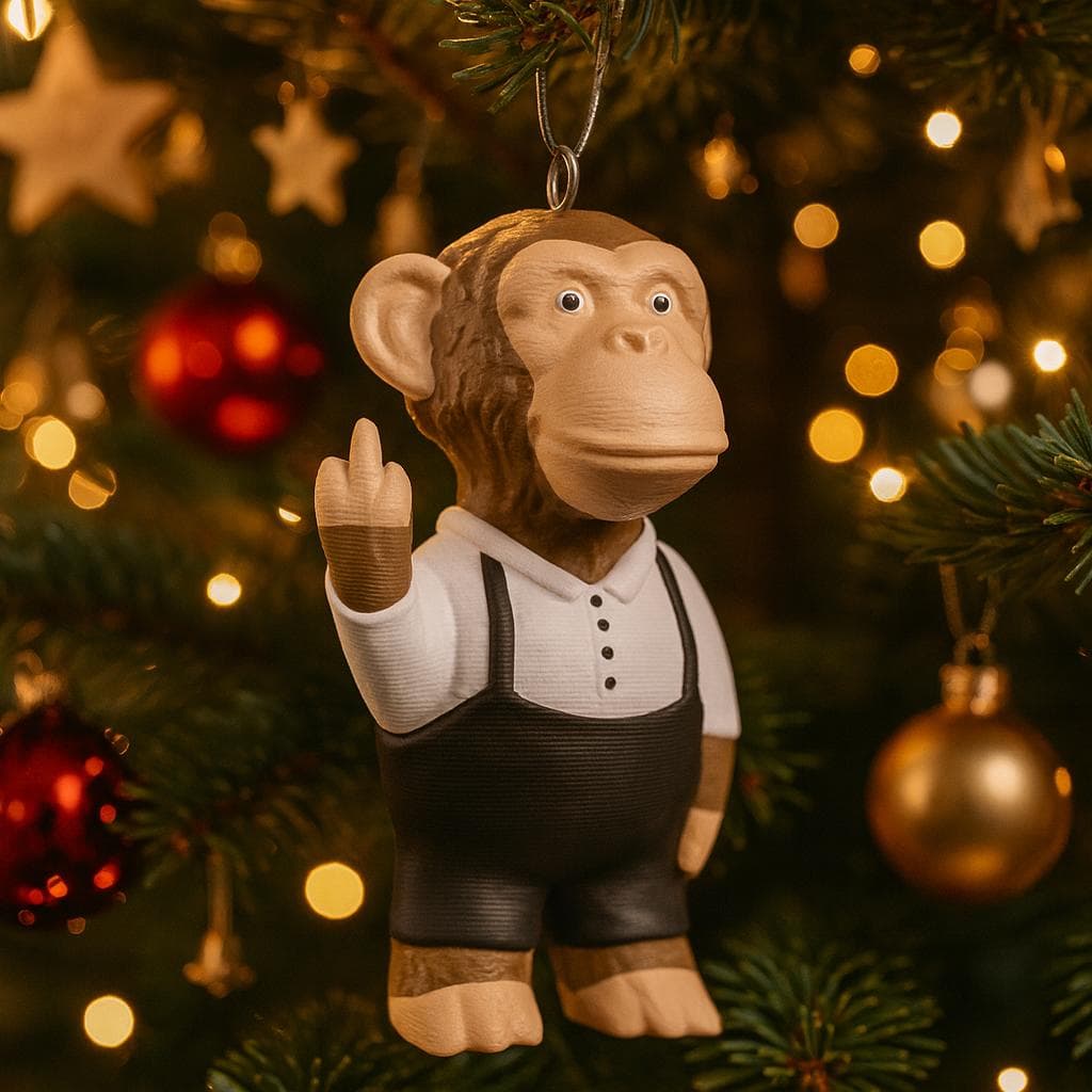 Christmas decoration , 3D-Printed  Middle Finger Ape Statue – Tree hanger