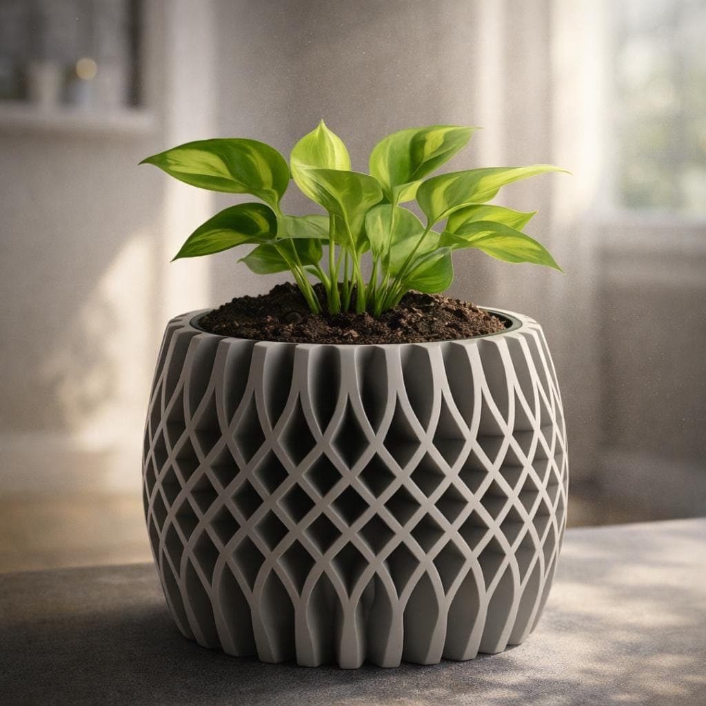 Modern Lattice Plant Pot – 3D Printed Geometric Planter – Contemporary Indoor Flower Pot – Matte Designer Plant Holder