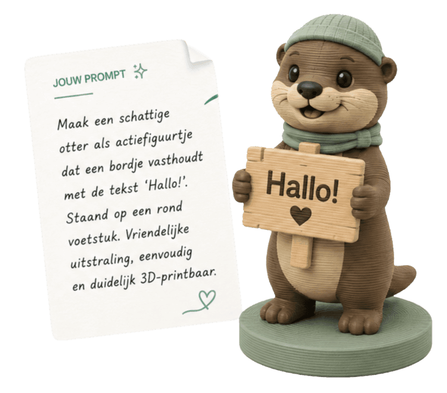 Vrolijke 3D-geprinte otter, ontworpen met AI