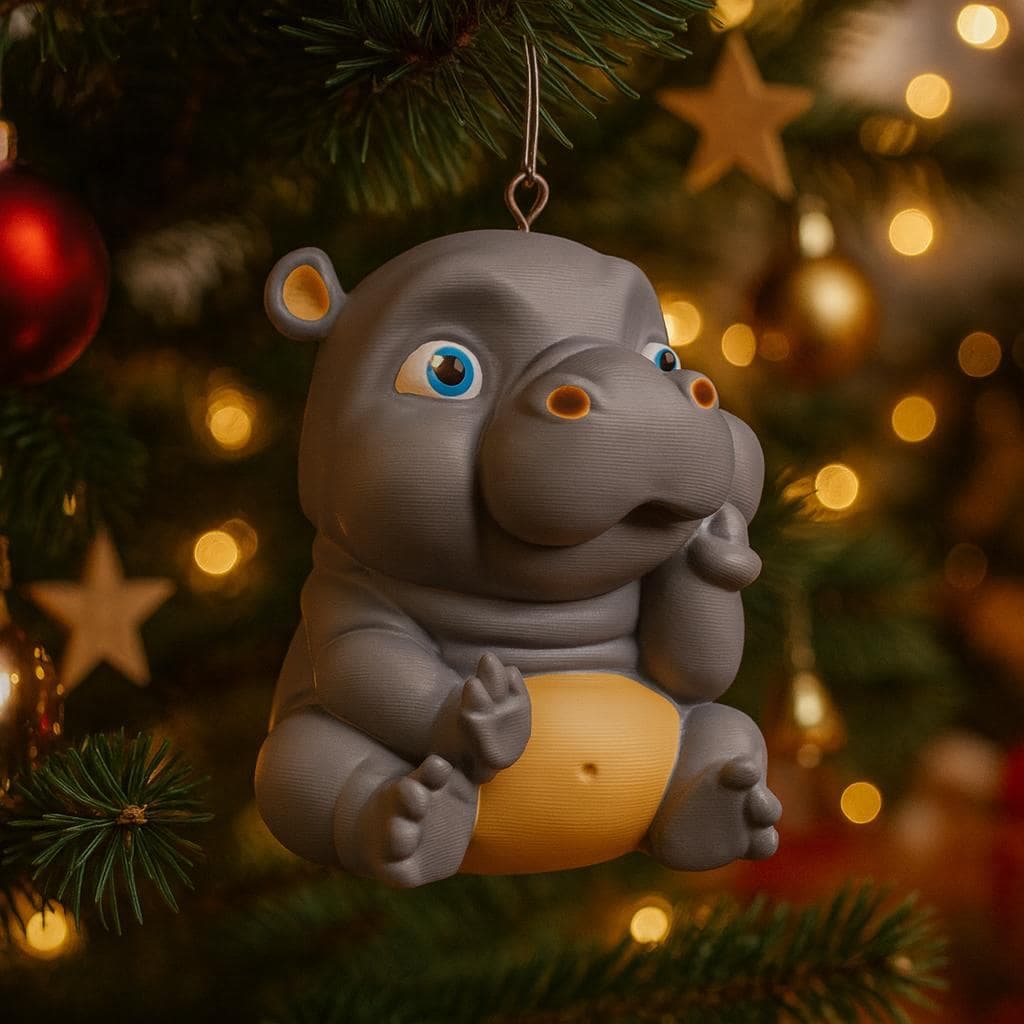 Tree hanger, Baby Hippo Flipping the Middle Finger – Tree decoration, 3D-Printed Animal Figurine