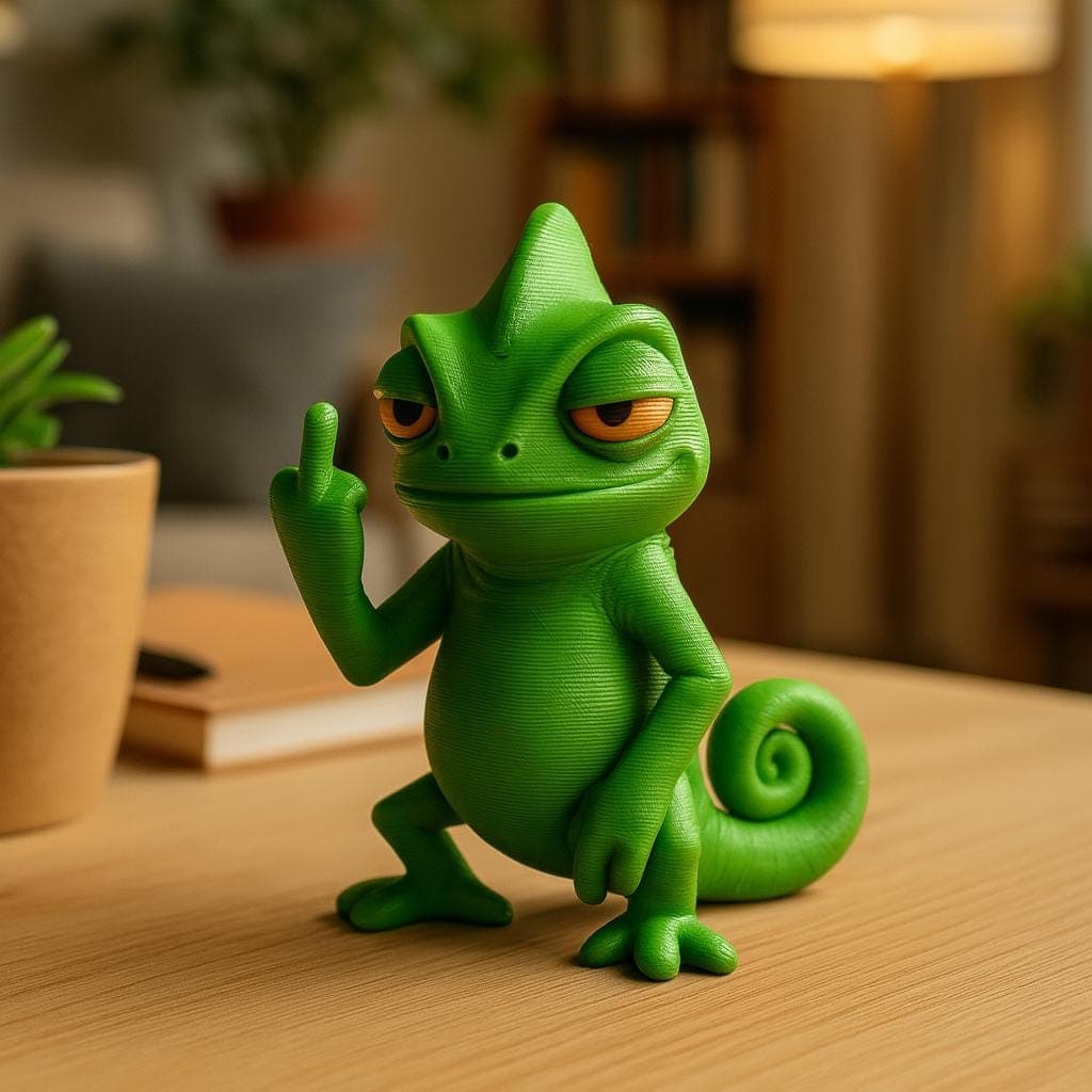 Chameleon Decor Gift Sarcastic Reptile Figurine with Middle Finger Jungle Desk Accent 3D Printed Gag Present
