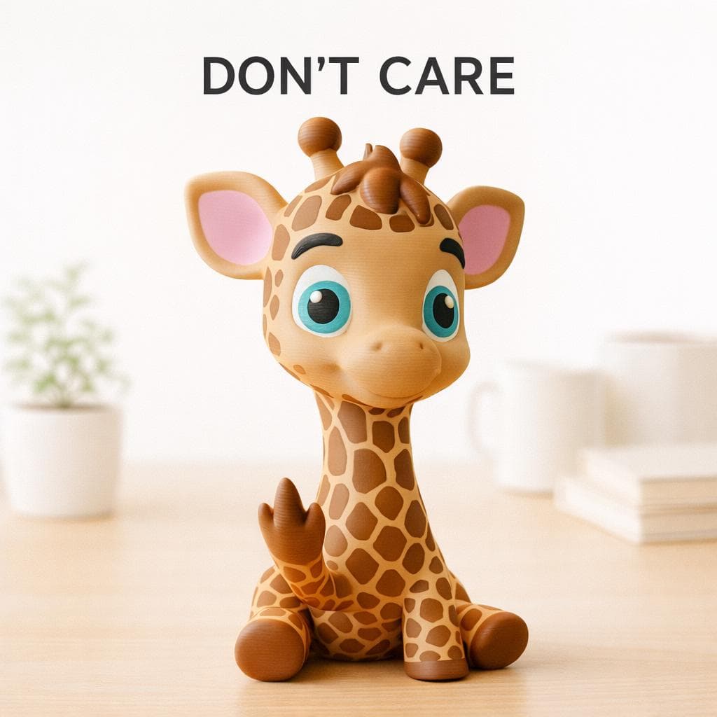 Baby giraffe figurine showing middle finger placed on desk as funny rude decor and animal lover gift